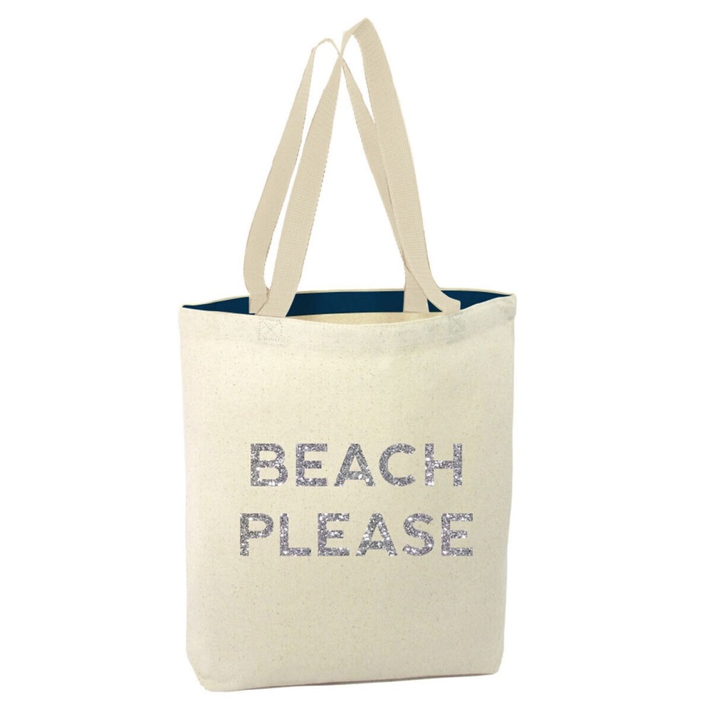‘Beach Please’ Natural Canvas Tote